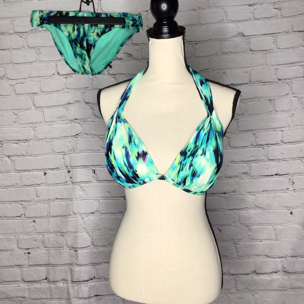 Kenneth Cole Green Multicolor Two Piece Bikini Set 38 B/C Top and Medium Bottom